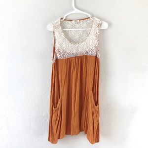 Umgee Orange Lace Pocket Dress